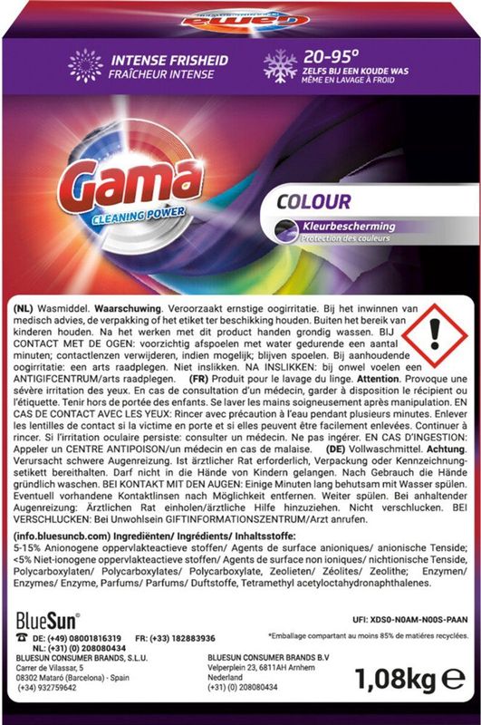 Gama - Poeder Wasmiddel Regular - 8 x 1,08 kg - Voordeelverpakking - 18 Wasbeurten