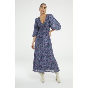 Fabienne Chapot - Midi Jurk Antra/Poppy Purp met Ballonmouwen