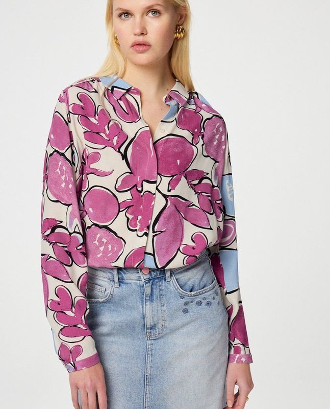 Fabienne Chapot - Veelkleurige Blouse - Paarsblauwe - Lange Mouwen - Dames