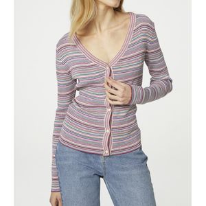 Fabienne Chapot - Gestreepte Cardigan - Roze - V-hals - Nylon