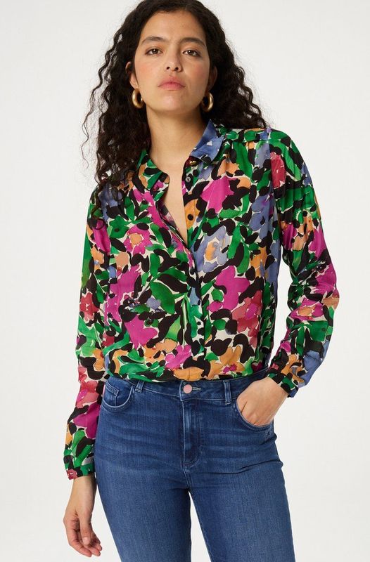 Fabienne Chapot - Blouse - Groen - Viscose - Lange Mouwen - Bloemenprint