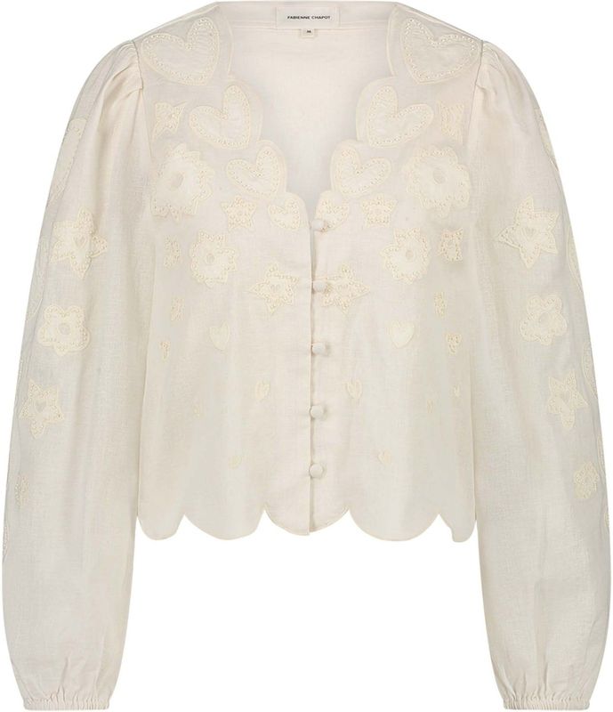 Fabienne Chapot Blouse Rani - Wit Dames Blouse met Knoopsluiting en Bloemmotief