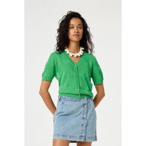 CLTCAR37SS254015 Cardigan - Groen met Gouden Knopen en Aardbeienprint