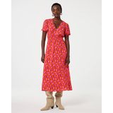 Tricot Jurk - Rood - Viscose-Rayonmix - Korte Ballonmouwen