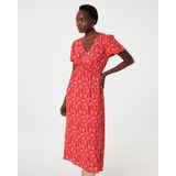 Tricot Jurk - Rood - Viscose-Rayonmix - Korte Ballonmouwen