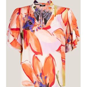 Jansen Amsterdam - Blouse - Veelkleurig - V-hals - Dubbellaagse Korte Wijde Mouwen