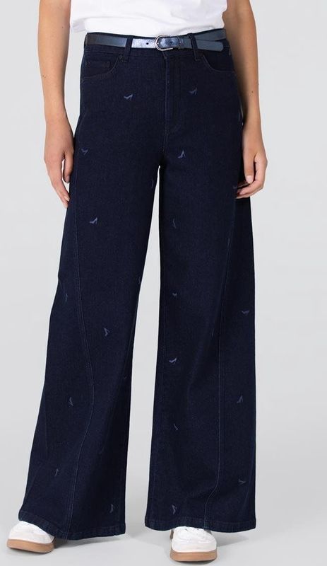 Jansen - Isabeau - Jeans - Donkerblauw - Wide Leg met Borduurprint