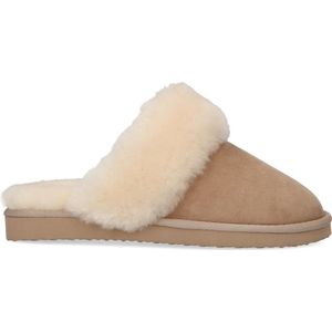 Manfield - Dames - Pantoffels - Beige - Suède - Wollen Voering