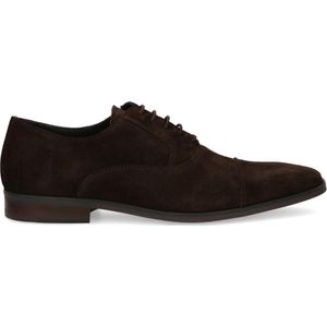 Manfield - Donkerbruine Suède Veterschoenen - Klassiek - Leer