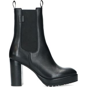 Manfield - Dames - Zwarte leren chelsea boots met hoge hak