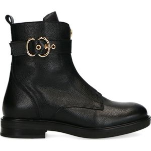 Manfield - Dames - Zwarte leren biker boots met gesp