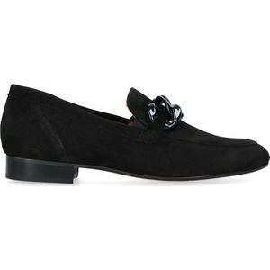 Manfield - Dames - Zwarte Suède Loafers - Chain - Platte Hak
