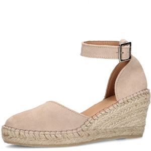 Manfield - Sleehak Sandalen - Beige - Suède