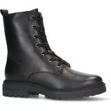No Stress - Dames - Zwart leren veterlaarsjes