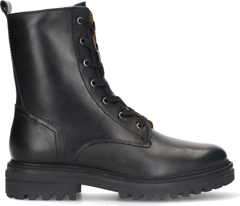 No Stress - Dames - Zwart leren veterlaarsjes