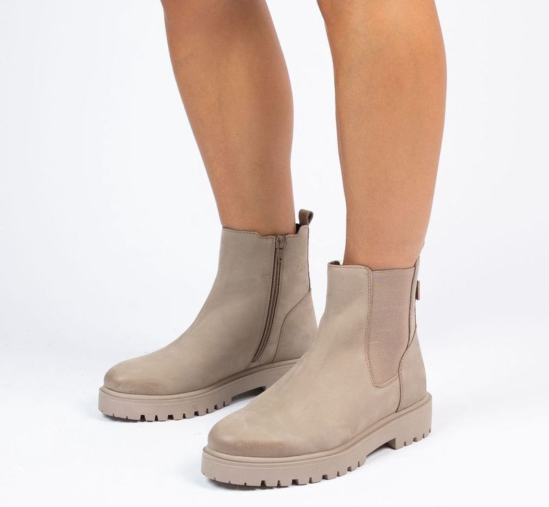 Manfield - Dames - Taupe leren chelsea boots
