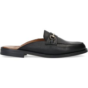 Manfield - Dames - Zwarte Leren Muiltjes - Platte Hak 2 cm