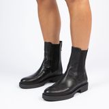 Manfield - Dames - Zwarte leren chelsea boots