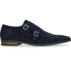 Manfield - Donkerblauwe Gespschoenen - Suède - Leer