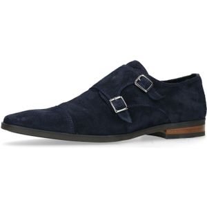 Manfield - Donkerblauwe Gespschoenen - Suède - Leer