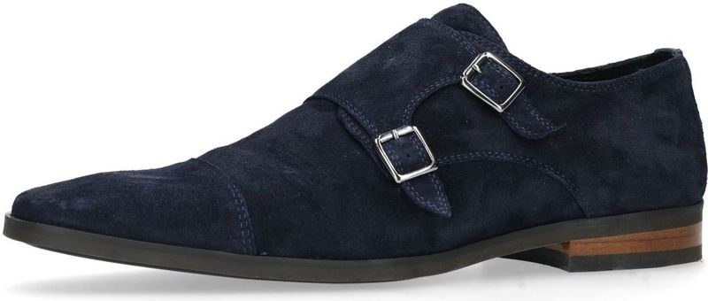 Manfield - Donkerblauwe Gespschoenen - Suède - Leer