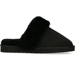 Manfield - Dames - Zwarte Pantoffels - Wollen Voering - Suède - Comfortabel