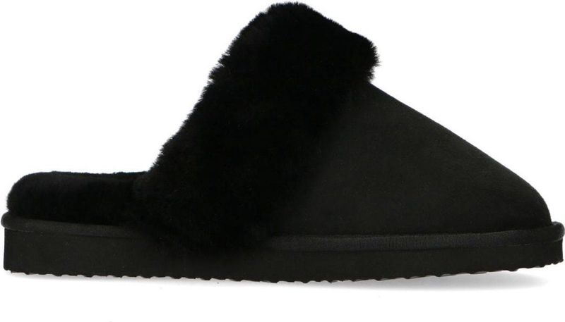 Manfield - Dames - Zwarte Pantoffels - Wollen Voering - Suède - Comfortabel