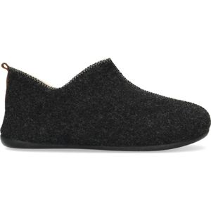 Manfield - Donkergrijze Pantoffels - Imitatiewol - Rubber Zool