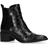 Manfield - Dames - Zwarte enkellaarsjes met crocoprint