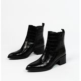 Manfield - Dames - Zwarte enkellaarsjes met crocoprint