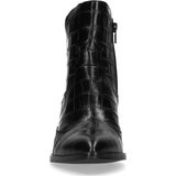 Manfield - Dames - Zwarte enkellaarsjes met crocoprint