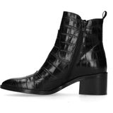 Manfield - Dames - Zwarte enkellaarsjes met crocoprint