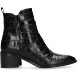 Manfield - Dames - Zwarte enkellaarsjes met crocoprint