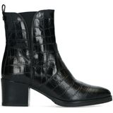 No Stress - Zwarte Enkellaarsjes - Crocoprint - Leer - Imitatiebont Voering
