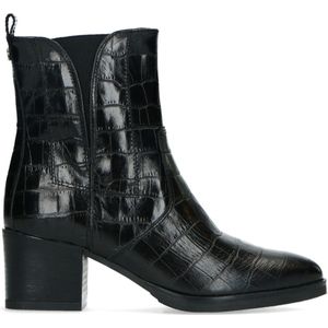 No Stress - Zwarte Enkellaarsjes - Crocoprint - Leer - Imitatiebont Voering
