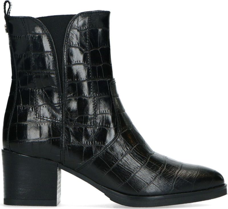 No Stress - Zwarte Enkellaarsjes - Crocoprint - Leer - Imitatiebont Voering