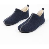 Manfield - Pantoffels - Blauw - Wol - Rubberen Zool