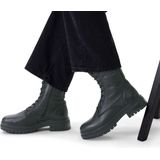 Manfield - Dames - Zwarte leren veterlaarsjes