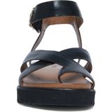 Manfield - Dames - Zwarte leren plateau sandalen met gespsluiting