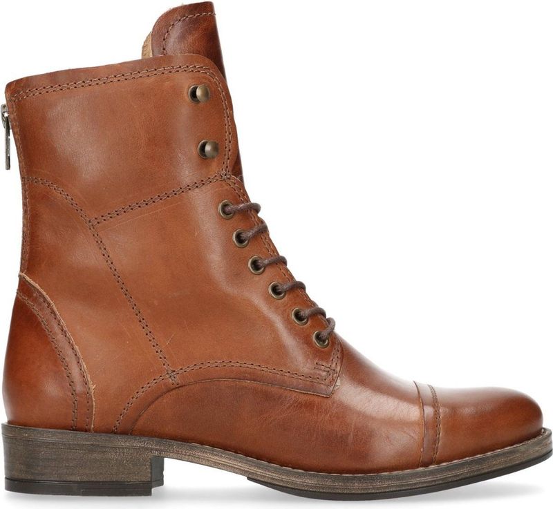 Manfield - Cognac Veterschoenen - Bruin - Leer