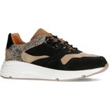 Manfield - Dames - Zwarte lage sneakers met cheetahprint