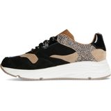 Manfield - Dames - Zwarte lage sneakers met cheetahprint