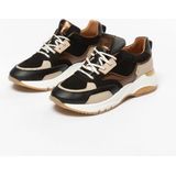 Manfield - Dames - Zwarte leren sneakers