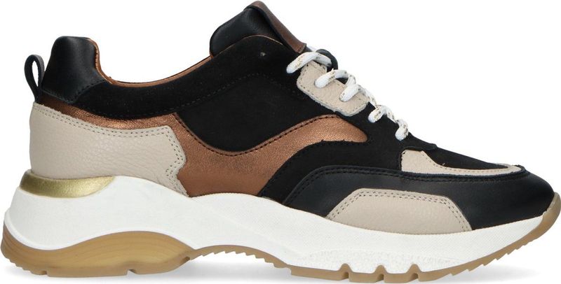 Manfield - Dames - Zwarte leren sneakers