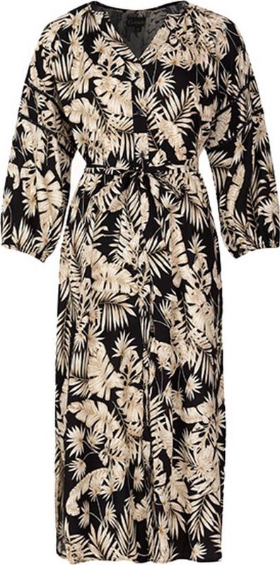 G-Maxx - Cindy - Jurk - Zwart/Sahara - Midimodel - Knoopsluiting