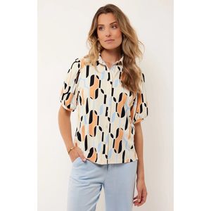 G-maxx - Violet Blouse - Sand/Mango - Korte Pofmouwen - Knoopsluiting