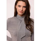 G-maxx - Charlot - Top - Grijs Melange - Lange Mouwen - Sjaalkraag