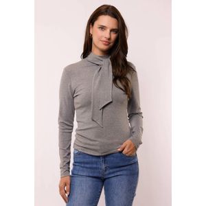 G-maxx - Charlot - Top - Grijs Melange - Lange Mouwen - Sjaalkraag
