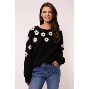 G-maxx - Zaina - Gebreide Trui - Zwart - Gebloemde Print