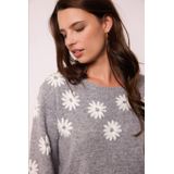 G-maxx - Zaina - Gebreide Trui - Grijs - Bloemenprint